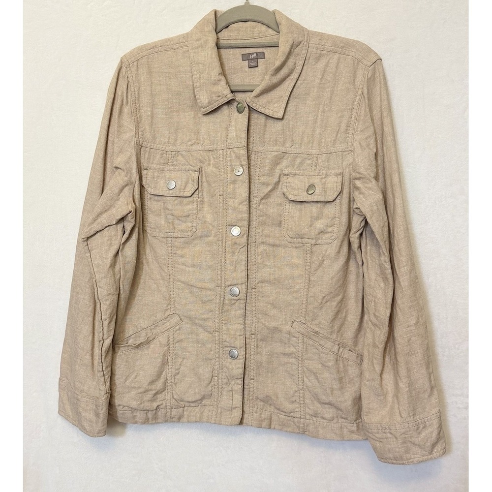 J.‎ Jill Jacket Beige 100% Linen L Shacket Scandi Minimalist Lagenlook Coastal